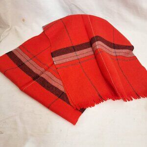 Forsyth 100% Wool red-orange plaid scarf 51” Vintage